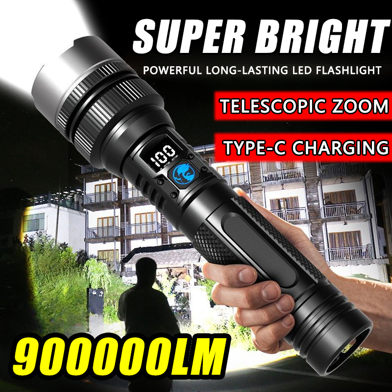 Outdoor Adventure Travel - 900000LM Powerful LED Flashlight Type-c Rechargeable