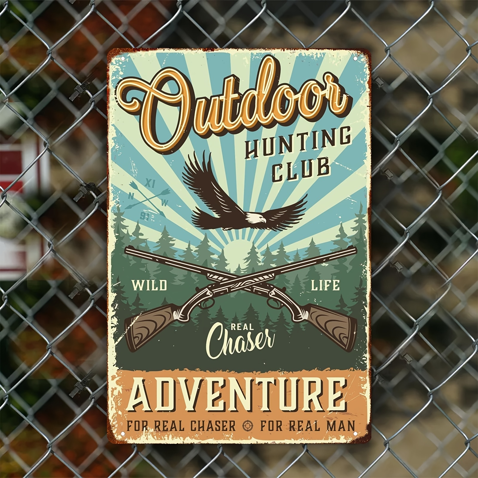 Art Deco Style Iron Tin Sign - - Outdoor Adventure Club ulasan dan harga
